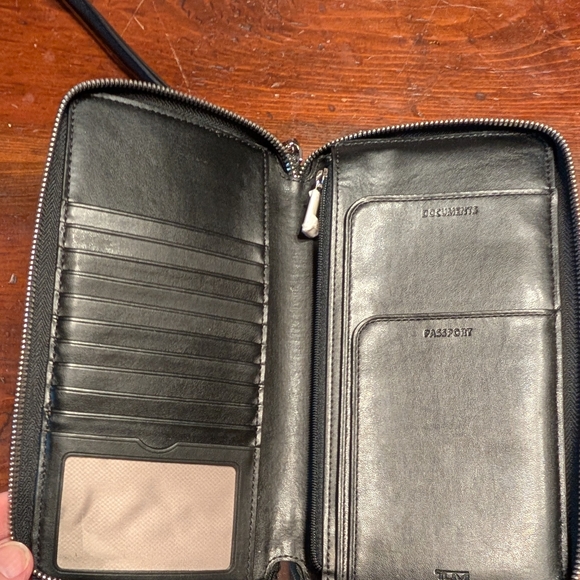 TUMI Black, White, and Tan Travel Wallet - Picture 5 of 5